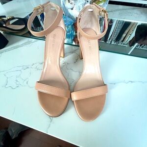 STUART WEITZMAN
Authentic beige Leather ankle strap high heel block sandals